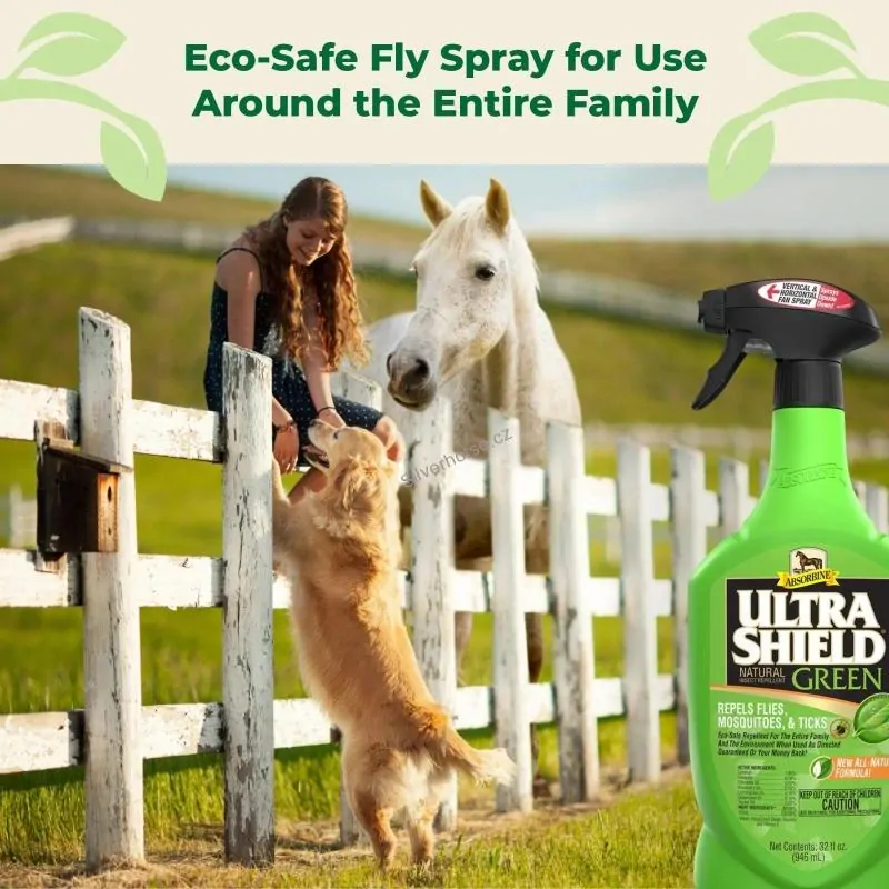 Absorbine UltraShield GREEN – přírodní koňský deodorant s esenciálními oleji (Lahev s rozprašovačem, 946 ml)