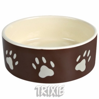 Keramická miska 0,3l/12cm - hnědá/bílá + motiv tlapky